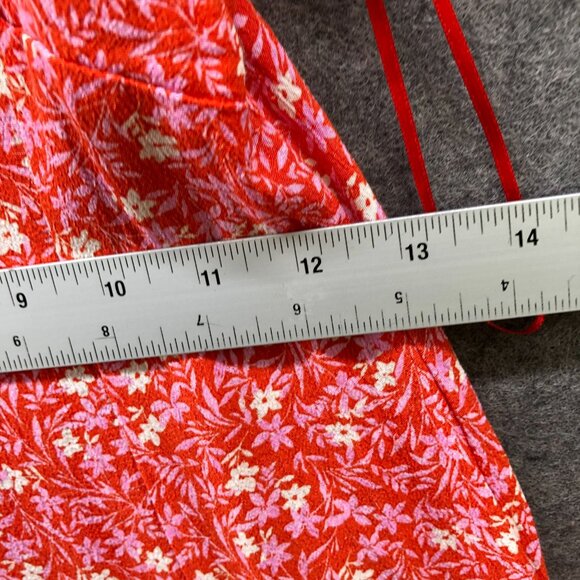 Zara Mini Cami Dress Womens XS Pink Floral Ruffle Slip Flowy Sweetheart V-Neck - Picture 9 of 10